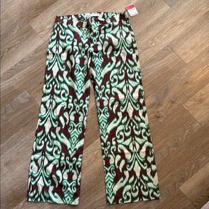 Zara Green and Brown Patterned Flare Pants